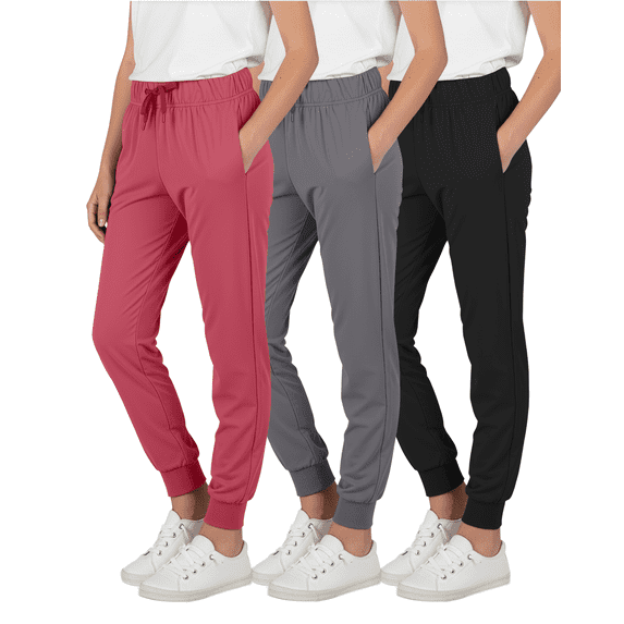 Real Essentials 3 Pack: Girls' Lounge Joggers Soft Athletic Performance Casual Sweatpants(Ages 7-20