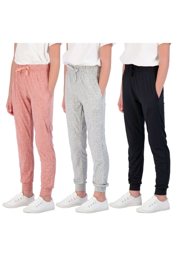 3 Pack: Girls' Lounge Joggers Soft Athletic Performance Casual Sweatpants(Ages 7-19