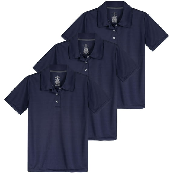Real Essentials 3 Pack: Girls' Short Sleeve Performance Polo School Uniform(Ages 4-18)