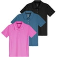thumbnail image 1 of Real Essentials 3 Pack: Girls' Short Sleeve Performance Polo School Uniform(Ages 4-18), 1 of 6
