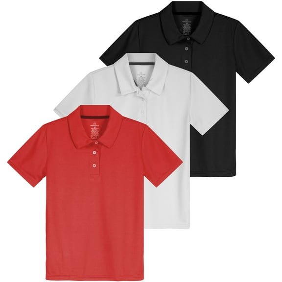 Real Essentials 3 Pack: Girls' Short Sleeve Performance Polo School Uniform(Ages 4-18)