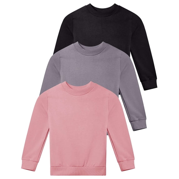 Real Essentials 3-Pack: Girls Ultra-Soft & Warm Long Sleeve Fleece Crew Neck Pullover Sweatshirt