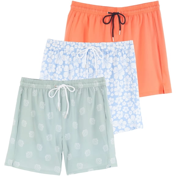 Real Essentials 3 Pack: Men's 7" 2 in 1 Swim Trunks with Compression Liner - Quick Dry Bathing Suit Swimwear Board Shorts