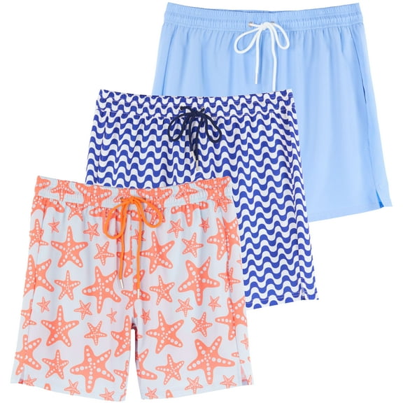 Real Essentials 3 Pack: Men's 7" 2 in 1 Swim Trunks with Compression Liner - Quick Dry Bathing Suit Swimwear Board Shorts