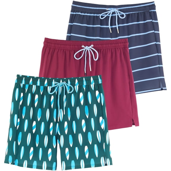 Real Essentials 3 Pack: Men's 7" 2 in 1 Swim Trunks with Compression Liner - Quick Dry Bathing Suit Swimwear Board Shorts