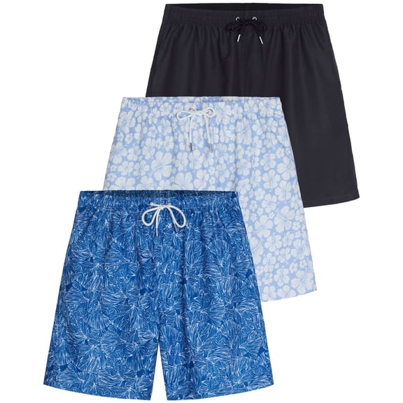 Real Essentials 3 Pack: Men's 7" Quick-Dry Swim Trunk with with Mesh Lining (Available in Big & Tall)
