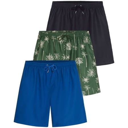 Real Essentials 3 Pack: Men's 7" Quick-Dry Swim Trunk with with Mesh Lining (Available in Big & Tall)