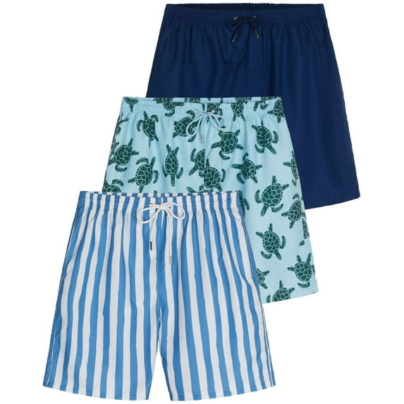 Real Essentials 3 Pack: Men's 7" Quick-Dry Swim Trunk with with Mesh Lining (Available in Big & Tall)