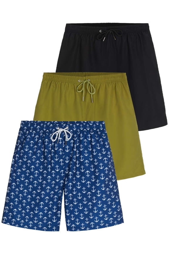 3 Pack: Men's 7" Quick-Dry Swim Trunk with with Mesh Lining (Available in Big & Tall)