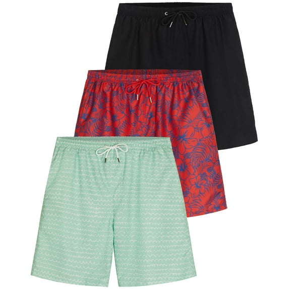 Real Essentials 3 Pack: Men's 7" Quick-Dry Swim Trunk with with Mesh Lining (Available in Big & Tall)