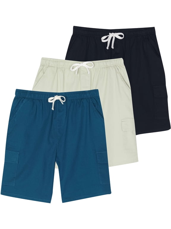 3 Pack: Men's 9" Elastic Waistband Cargo Short With Drawstring