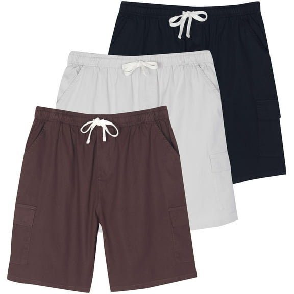 Real Essentials 3 Pack: Men's 9" Elastic Waistband Cargo Short With Drawstring