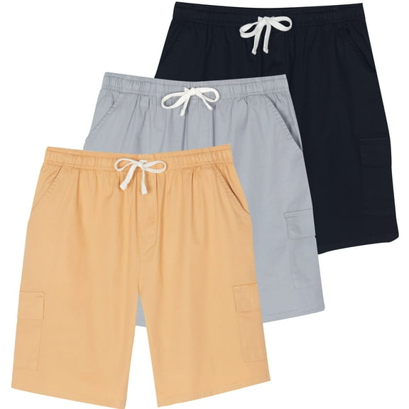 Real Essentials 3 Pack: Men's 9" Elastic Waistband Cargo Short With Drawstring