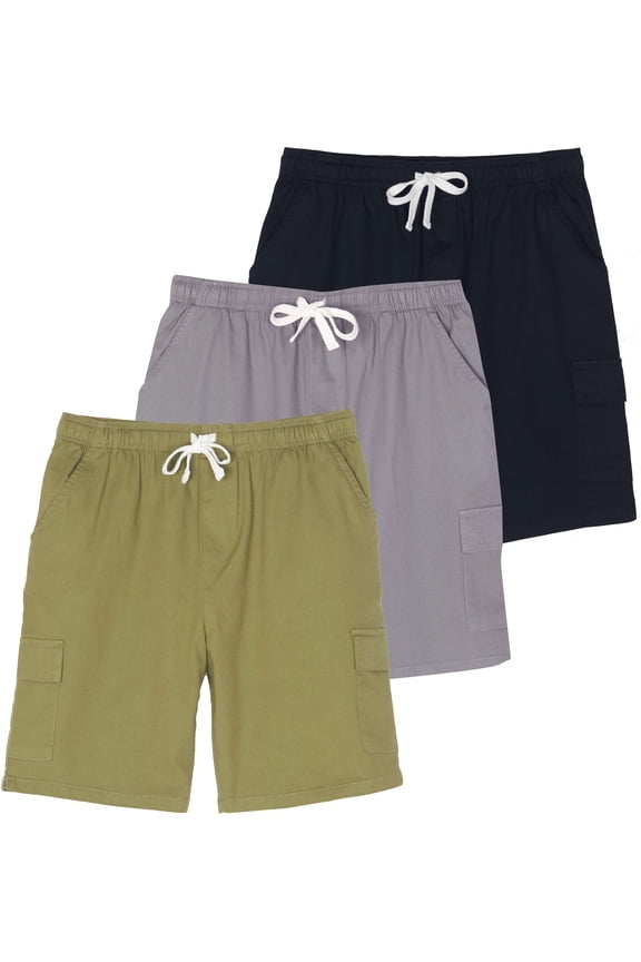 3 Pack: Men's 9" Elastic Waistband Cargo Short With Drawstring