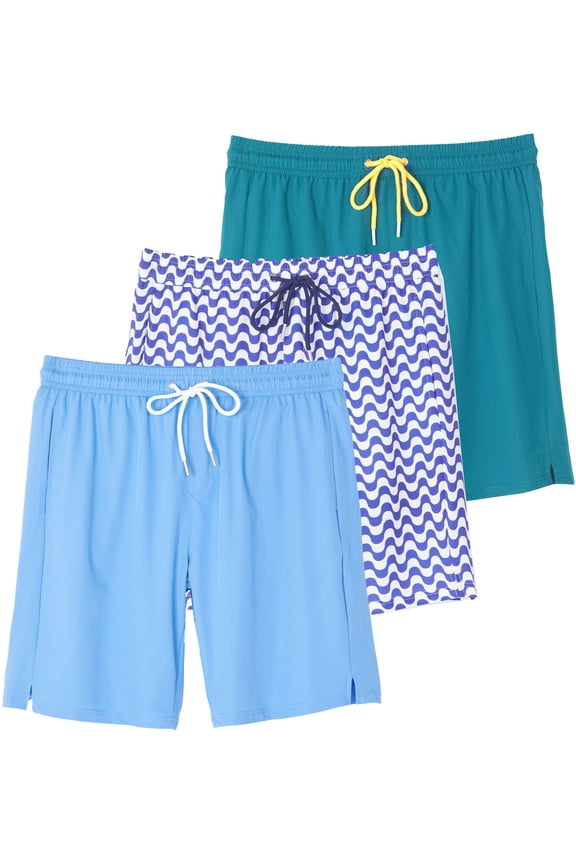 3 Pack: Men's 9" Inch 2 in 1 Board Shorts with Compression Liner - Bathing Suit With Back Flap Pocket