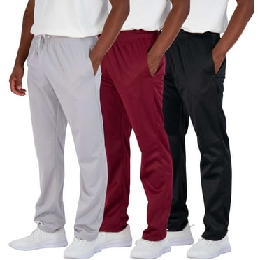 Real Essentials 3 Pack: Men's Active Athletic Casual Tricot Open Bottom Sweatpants with Pockets (Available In Big & Tall)