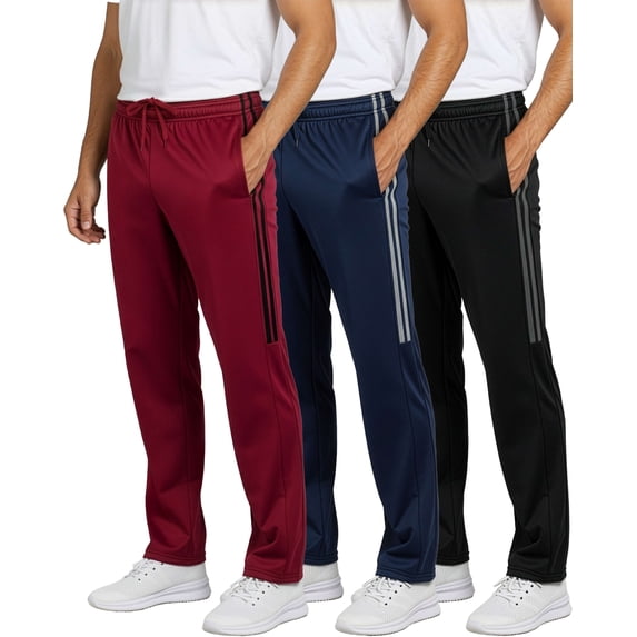 Real Essentials 3 Pack: Men's Active Athletic Casual Tricot Open Bottom Sweatpants with Pockets (Available In Big & Tall)