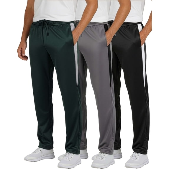 Real Essentials 3 Pack: Men's Active Athletic Casual Tricot Open Bottom Sweatpants with Pockets (Available In Big & Tall)