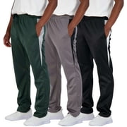 REAL ESSENTIALS 3 Pack: Men's Active Athletic Casual Tricot Open Bottom Sweatpants with Pockets (Available In Big & Tall)