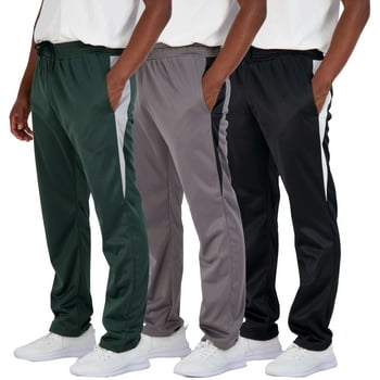 Real Essentials 3 Pack: Men's Active Athletic Casual Tricot Open Bottom Sweatpants with Pockets (Available In Big & Tall)