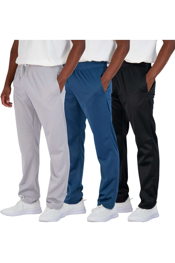 3 Pack: Men's Active Athletic Casual Tricot Open Bottom Sweatpants with Pockets (Available In Big & Tall)