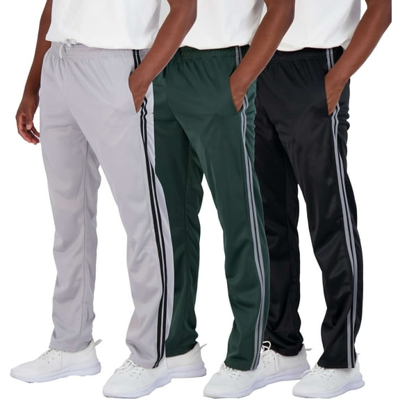 Real Essentials 3 Pack: Men's Active Athletic Casual Tricot Open Bottom Sweatpants with Pockets (Available In Big & Tall)