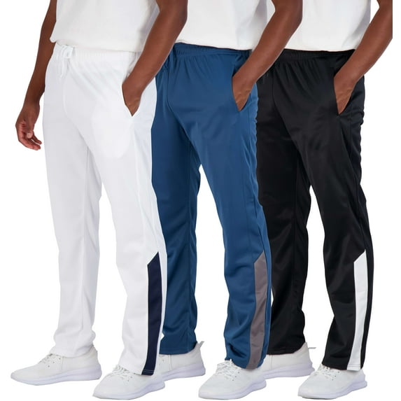 Real Essentials 3 Pack: Men's Active Athletic Casual Tricot Open Bottom Sweatpants with Pockets (Available In Big & Tall)