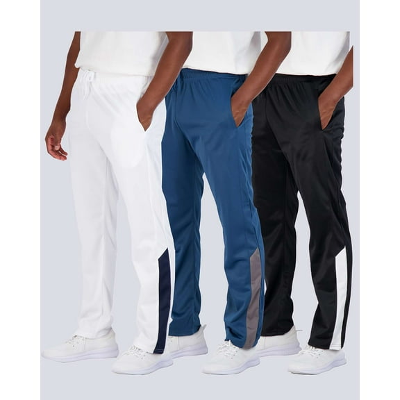 Real Essentials 3 Pack: Men's Active Athletic Casual Tricot Open Bottom Sweatpants with Pockets (Available In Big & Tall)