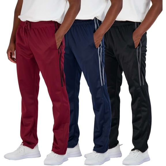 Real Essentials 3 Pack: Men's Active Athletic Casual Tricot Open Bottom Sweatpants with Pockets (Available In Big & Tall)