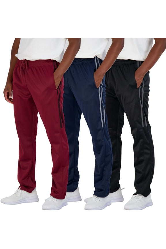 3 Pack: Men's Active Athletic Casual Tricot Open Bottom Sweatpants with Pockets (Available In Big & Tall)