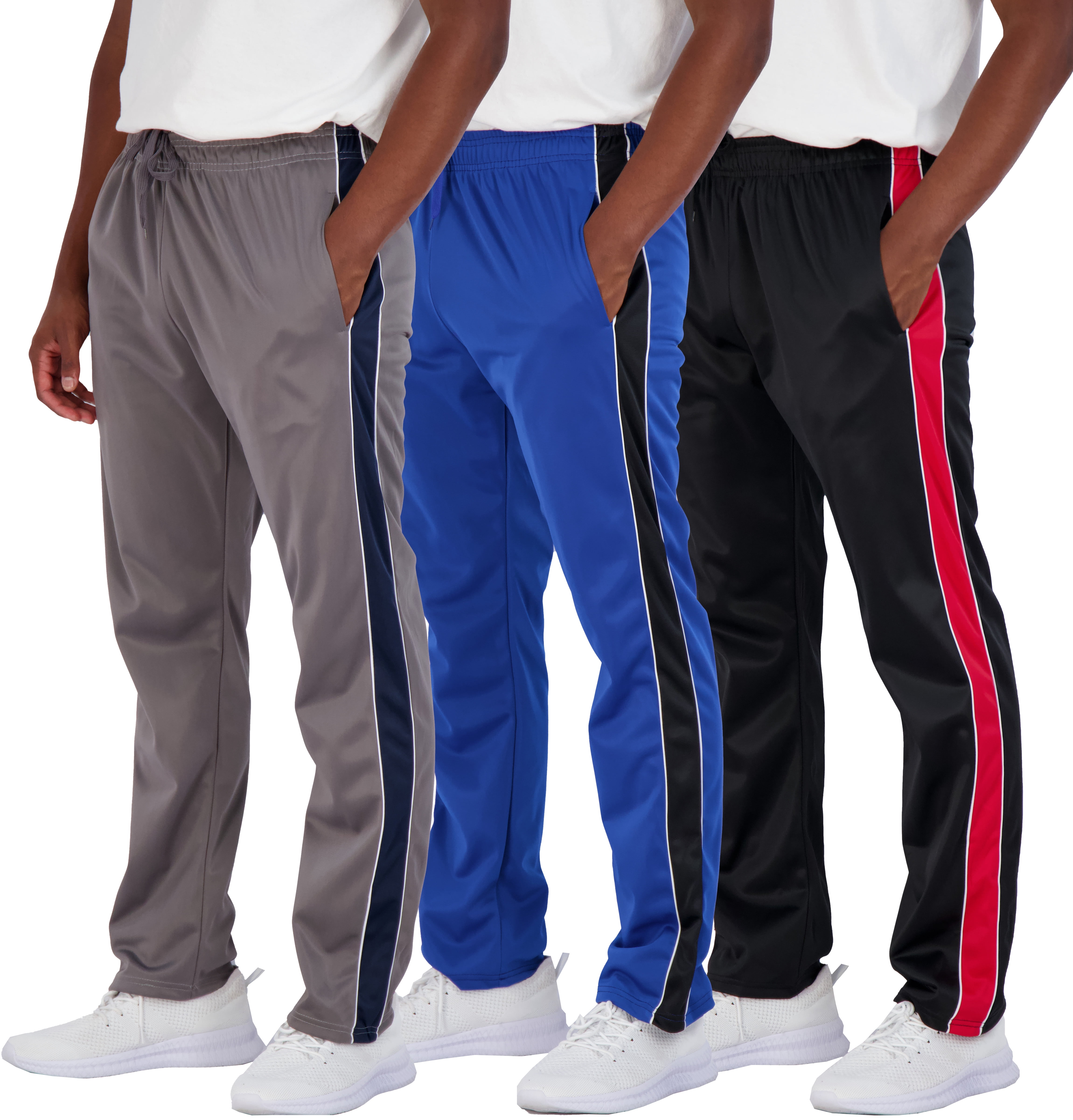 Real Essentials 3 Pack Men s Active Athletic Casual Tricot Open Bottom Sweatpants with Pockets Available In Big Tall Walmart