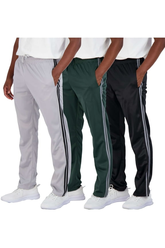3 Pack: Men's Active Athletic Casual Tricot Open Bottom Sweatpants with Pockets (Available In Big & Tall)