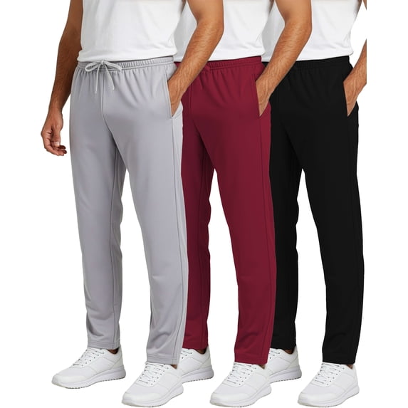 Real Essentials 3 Pack: Men's Active Athletic Casual Tricot Open Bottom Sweatpants with Pockets (Available In Big & Tall)