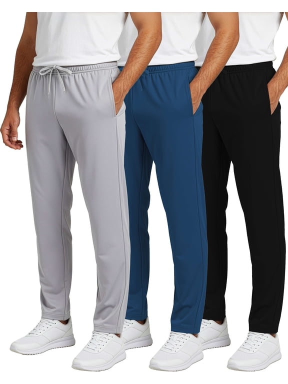 3 Pack Men's Tricot Sweatpants Track Workout Casual Lounge Pants Pockets