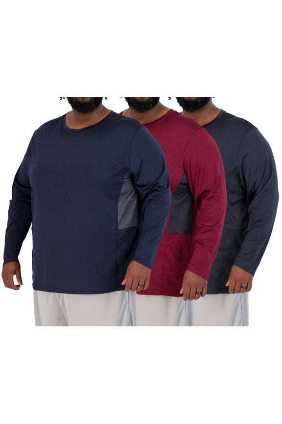 3 Pack: Men’s Big & Tall Tech Stretch Long-Sleeve & Short-Sleeve Dry-Fit T-Shirt (3XT-5XT)