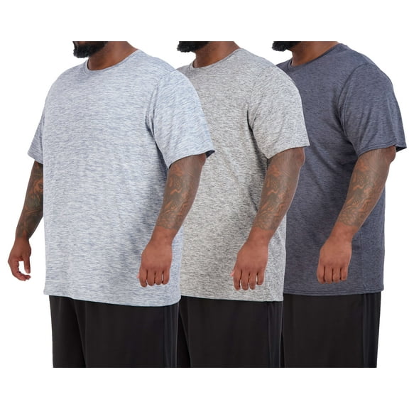 Real Essentials 3 Pack: Men’s Big & Tall Tech Stretch Long-Sleeve & Short-Sleeve Dry-Fit T-Shirt (3XT-5XT)