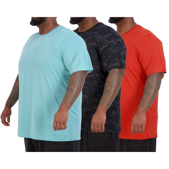 Real Essentials 3 Pack: Men’s Big & Tall Tech Stretch Long-Sleeve & Short-Sleeve Dry-Fit T-Shirt (3XT-5XT)