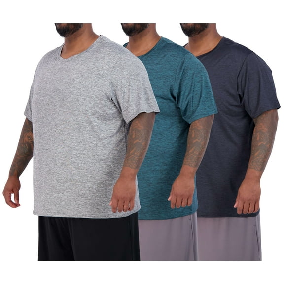 Real Essentials 3 Pack: Menās Big & Tall Tech Stretch Long-Sleeve & Short-Sleeve Dry-Fit T-Shirt (3XT-5XT)