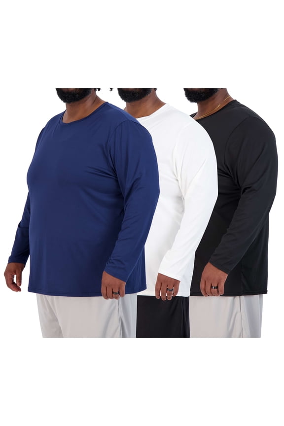 3 Pack: Men’s Big & Tall Tech Stretch Long-Sleeve & Short-Sleeve Dry-Fit T-Shirt (3XT-5XT)