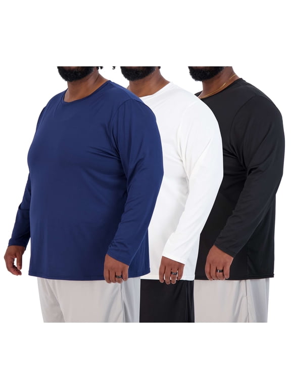 3 Pack: Men’s Big & Tall Tech Stretch Long-Sleeve & Short-Sleeve Dry-Fit T-Shirt (3XT-5XT)