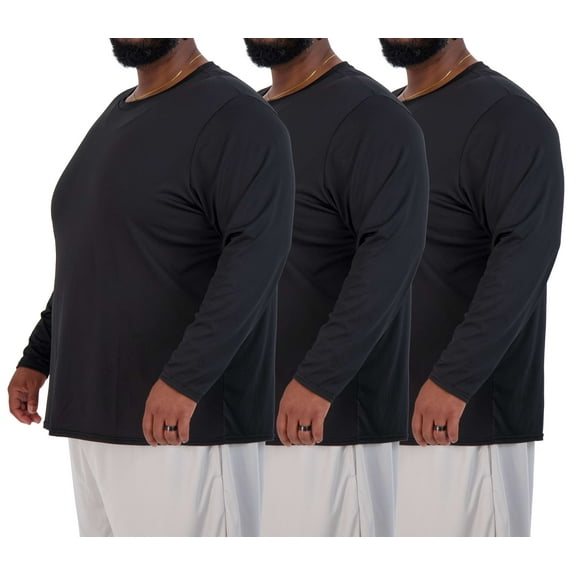 Real Essentials 3 Pack: Men’s Big & Tall Tech Stretch Long-Sleeve & Short-Sleeve Dry-Fit T-Shirt (3XT-5XT)