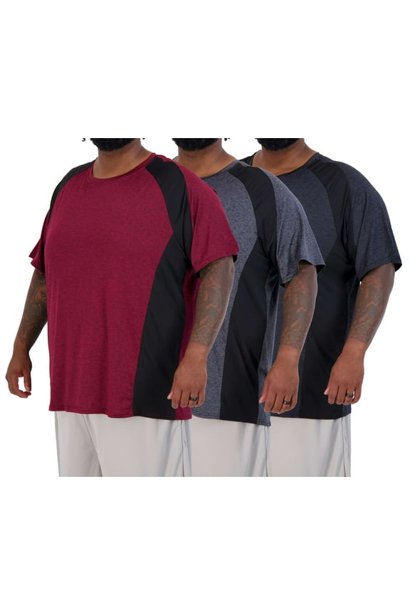3 Pack: Men’s Big & Tall Tech Stretch Long-Sleeve & Short-Sleeve Dry-Fit T-Shirt (3XT-5XT)