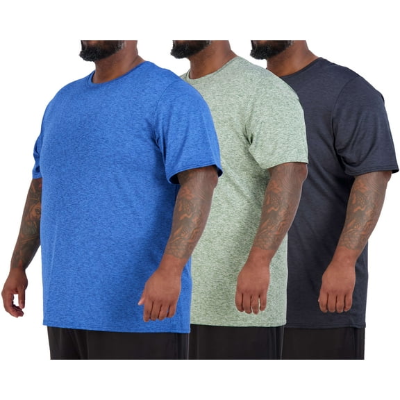 Real Essentials 3 Pack: Men’s Big & Tall Tech Stretch Long-Sleeve & Short-Sleeve Dry-Fit T-Shirt (3XT-5XT)