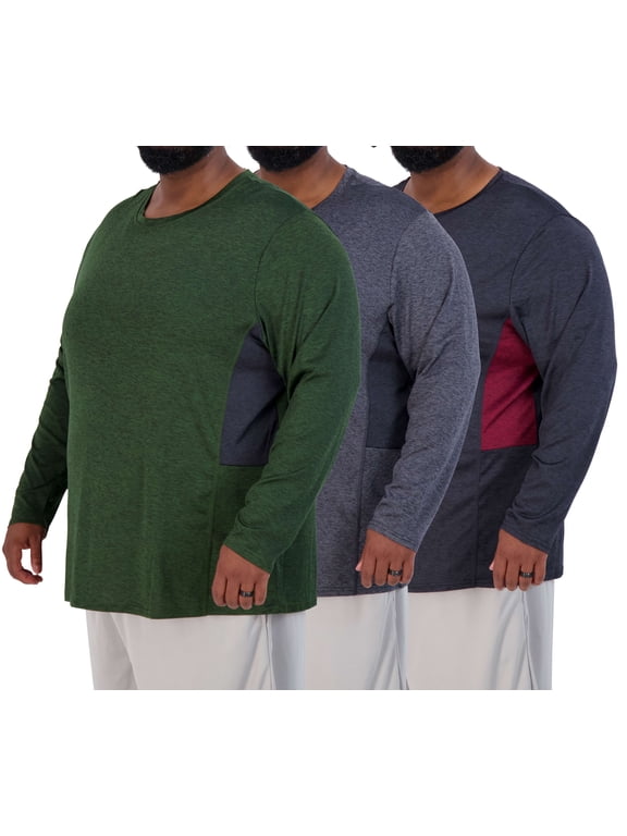 3 Pack: Men’s Big & Tall Tech Stretch Long-Sleeve & Short-Sleeve Dry-Fit T-Shirt (3XT-5XT)