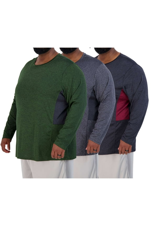 3 Pack: Men’s Big & Tall Tech Stretch Long-Sleeve & Short-Sleeve Dry-Fit T-Shirt (3XT-5XT)