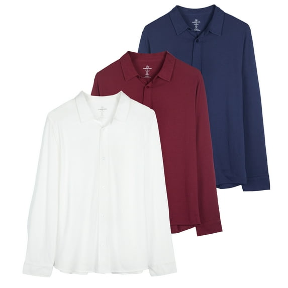 Real Essentials 3-Pack: Men's Classic Style Casual Long Sleeve Button Down Collared Shirt (Available in Big & Tall)