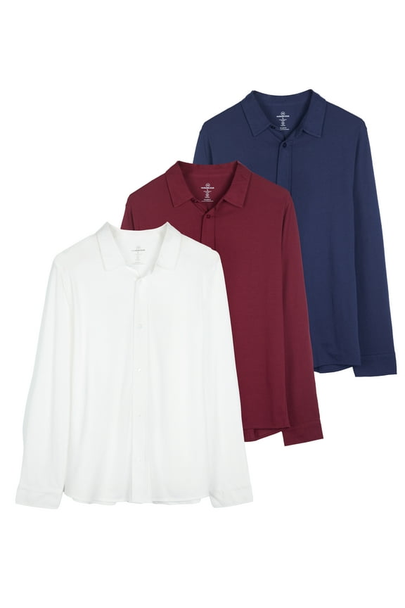 3-Pack: Men's Classic Style Casual Long Sleeve Button Down Collared Shirt (Available in Big & Tall)