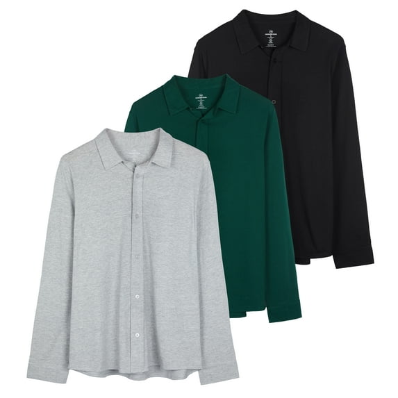Real Essentials 3-Pack: Men's Classic Style Casual Long Sleeve Button Down Collared Shirt (Available in Big & Tall)