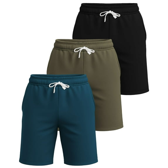 Real Essentials 3 Pack: Men's Cotton 7" French Terry Lounge Sweatshorts – Gym Casual Shorts Pockets (Big & Tall Available)