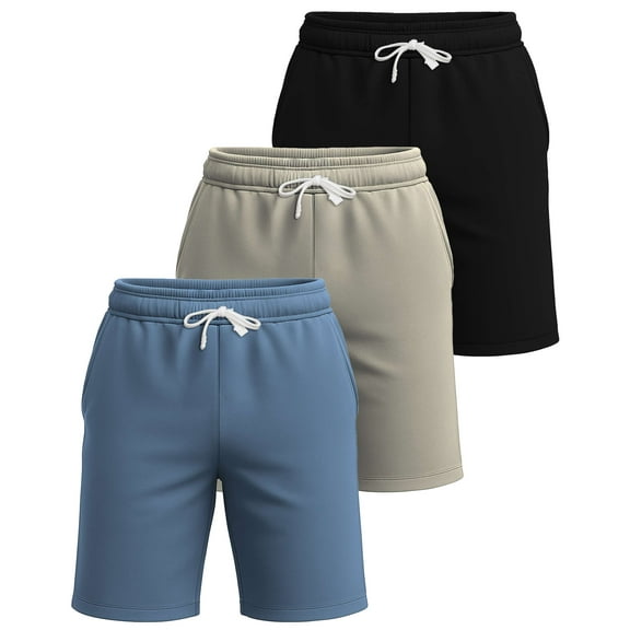 Real Essentials 3 Pack: Men's Cotton 7" French Terry Lounge Sweatshorts – Gym Casual Shorts Pockets (Big & Tall Available)